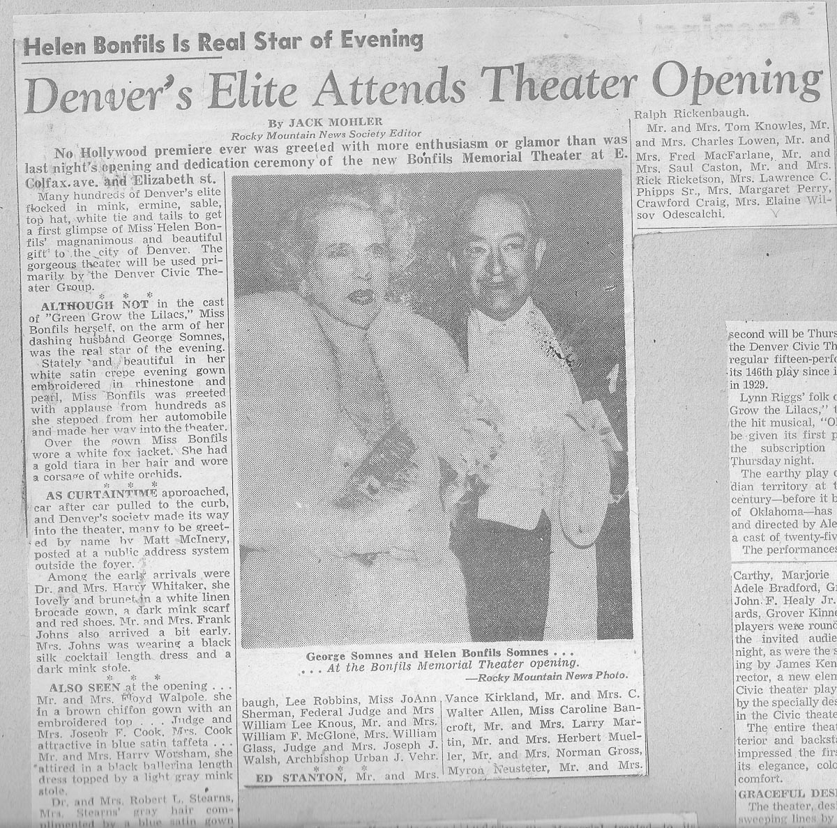 Newspaper Articles from the Grand Gala Opening of the Bonfils Theatre